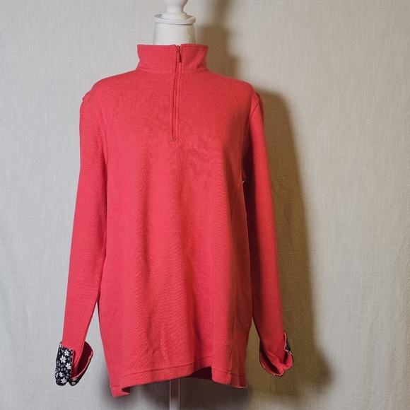 Orvis Womens 1/4 Zip Pullover XL Sweater Shirt Salsa(pink)Floral Trim - Picture 1 of 13